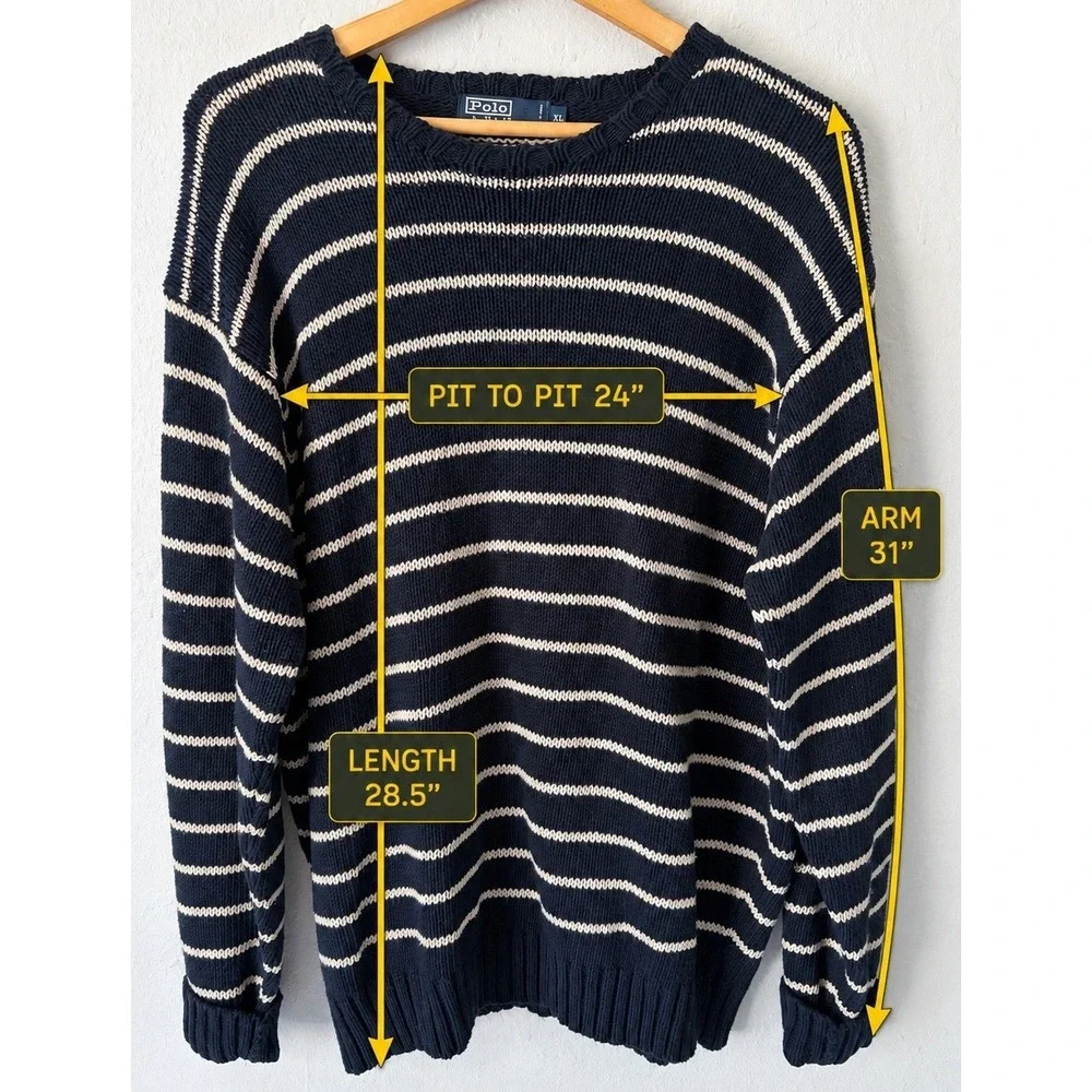 Vintage Polo Ralph Lauren Sweater Men XL Navy Stripe Linen Cotton Old Money 90s
